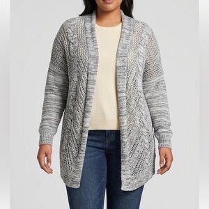 😍SHOW SPECIAL - LEO & NICOLE Cotton blend open crochet style cardigan gray XL
